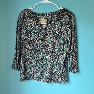 Rafaella women’s cotton shirt size Large brown, teal and white